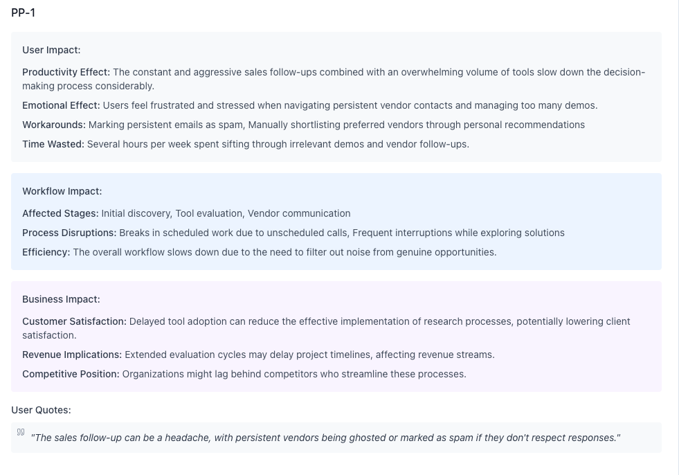 Meaningful App screenshot of Impact Analysis section of a study